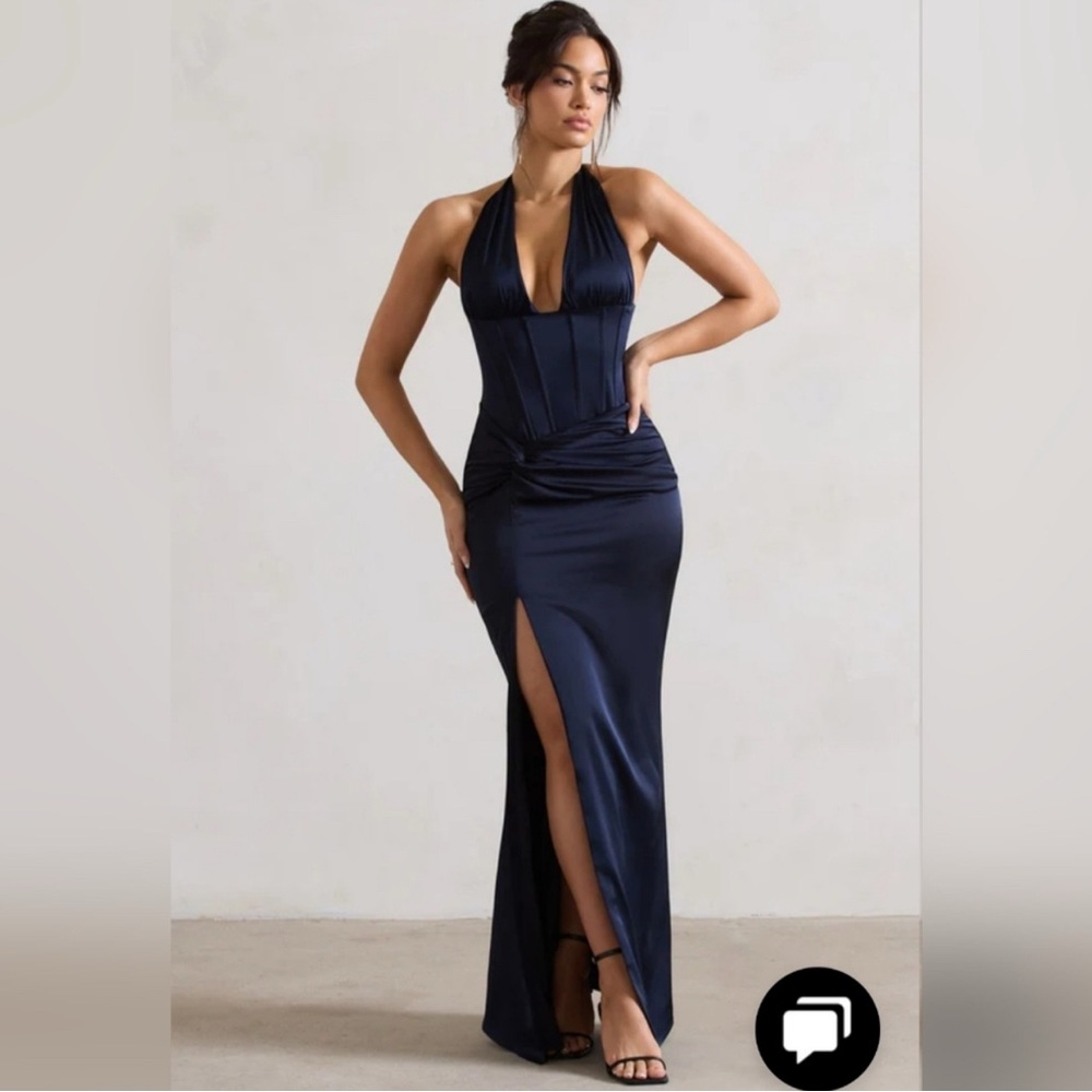 Elegant Navy Halter Dress